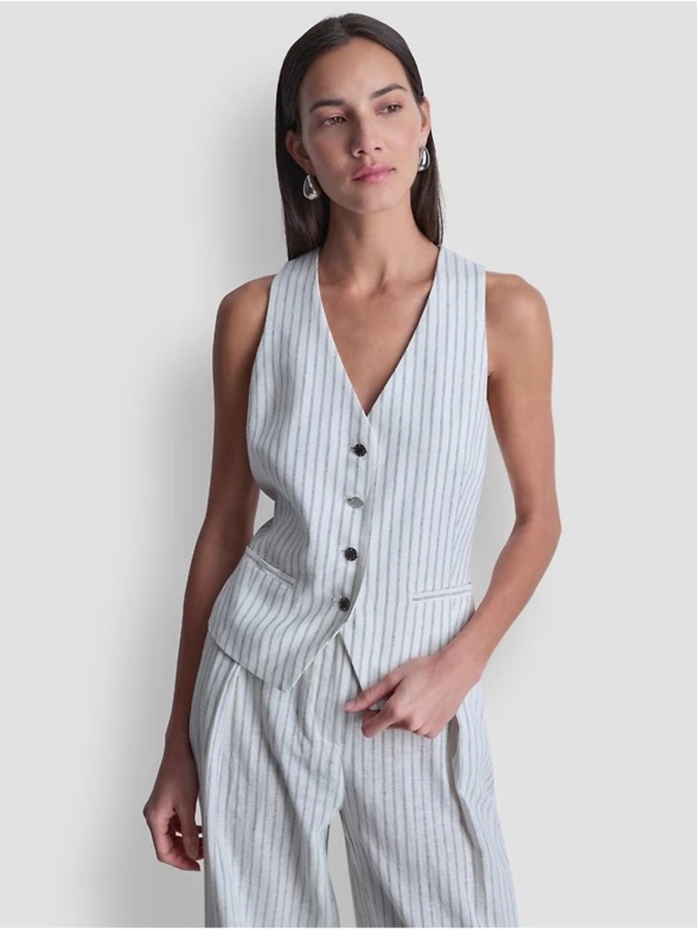 DKNY White Pinstripe Tailored Vest & Pants